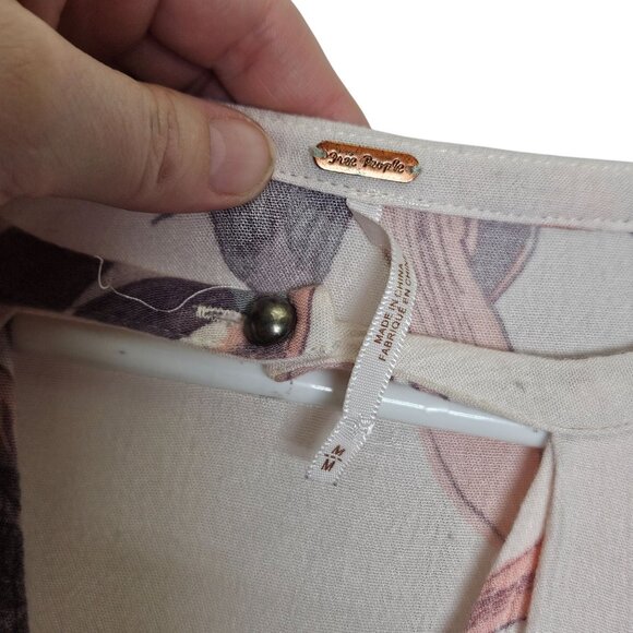 Free People Floral High-Low Tunic Blouse Pockets Flowy Gauzy Keyhole Neck Pink M - Picture 5 of 12